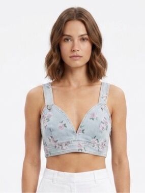 Wild Fable, denim crop top, floral, boho, summer, bralette, medium